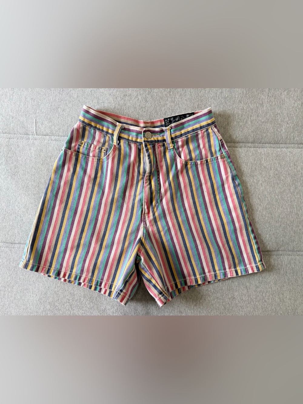 90's Vintage Not Guilty Jean Shorts High Rise pastel Rainbow Striped shorts